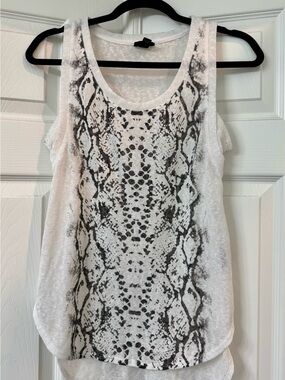 White sheer tunic top with snake skin design